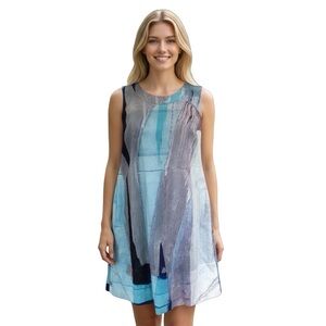 Claire Desjardins Blue Abstract Watercolor Art Print A-Line Dress S/P